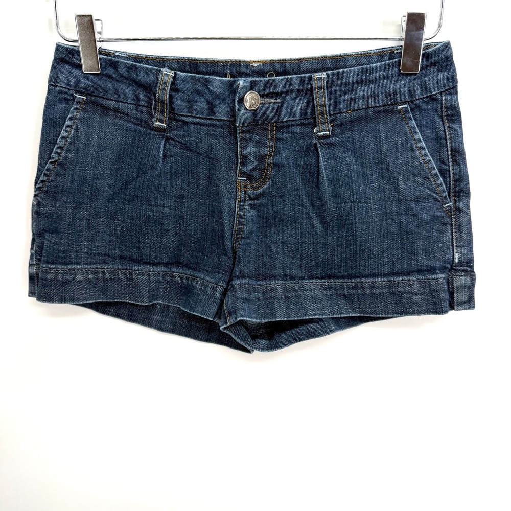 Y2K American Rag Low Rise Mini Denim Shorts Size 3 Dark Wash Jeans Pleated